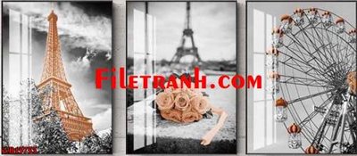 File tranh File gốc in bộ tranh decor treo tráng gương canvas GB15753 (bản gốc) in lụa 3D