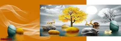 File tranh File gốc in bộ tranh decor treo tráng gương canvas GB16738 (file gốc) chủ đề phong thủy