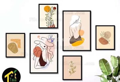File ảnh File gốc in bộ tranh decor treo tráng gương canvas GB20085 (gốc) in PP, decal