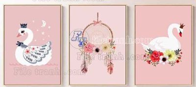 Tải file File gốc in bộ tranh decor treo tráng gương canvas GB20693 (gốc) chủ đề hoa sen