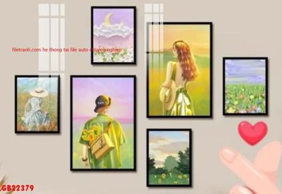 File gốc File gốc in bộ tranh decor treo tráng gương canvas GB22379 (in lụa) tranh mã đáo