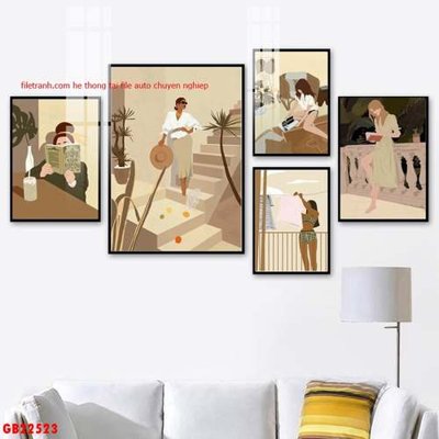 File tranh File gốc in bộ tranh decor treo tráng gương canvas GB22523 (ảnh gốc) in trần xuyên sáng