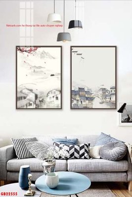 File tranh gốc File gốc in bộ tranh decor treo tráng gương canvas GB22555 (bản quyền) độc đáo