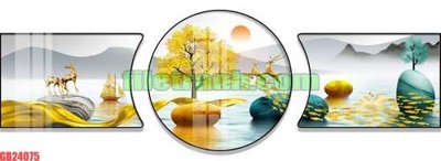 File tranh gốc in trần nhà File gốc in bộ tranh decor treo tráng gương canvas GB24075 3D