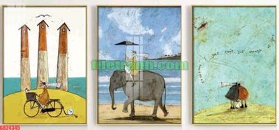 File tranh File gốc in bộ tranh decor treo tráng gương canvas GB24345 (bản gốc) in lụa dán tường