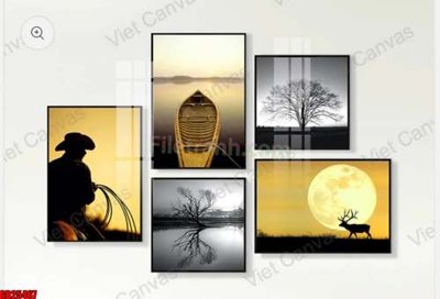 File ảnh File gốc in bộ tranh decor treo tráng gương canvas GB25467 (gốc) in PP, decal