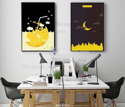 File tranh File bộ tranh treo hiện đại HD14070 (gốc) phong cách tối giản