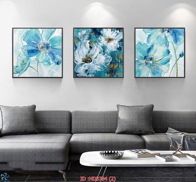 File tranh gốc File tranh treo hiện đại bộ 3 hoa xanh sơn dầu HD3784 (bản quyền) file PSD
