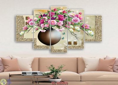 File tranh Tranh bộ 3 bình loa mẫu đơn HD3920 (gốc) phong cách tối giản