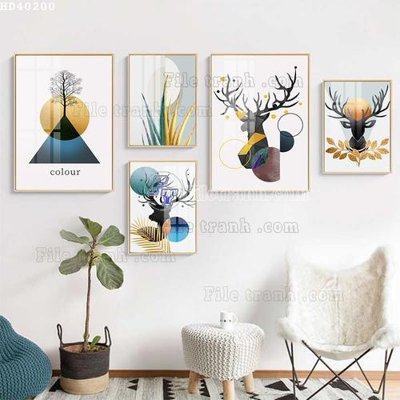 File gốc File bộ tranh treo hiện đại HD40200 (in lụa) họa tiết 3D