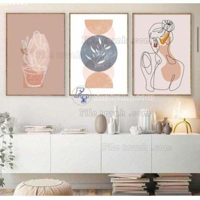 File gốc File bộ tranh treo hiện đại HD40643 (in lụa) hoa văn cổ điển