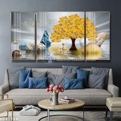 File tranh in trần 3D File bộ tranh treo hiện đại HD41584 (ảnh gốc)
