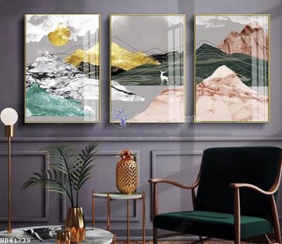 Hình ảnh file gốc in trần nhà File bộ tranh treo hiện đại HD41739