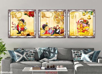File gốc Tranh bộ 3 phúc lộc thọ HD4242 (in lụa) tranh mã đáo