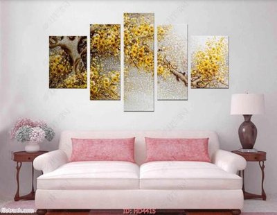 File ảnh Tranh bộ 5 cành đào sơn dầu HD4415 (gốc) in poster