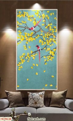Tải file gốc Tranh chim én cành mai HD4638 (in không vỡ ảnh)