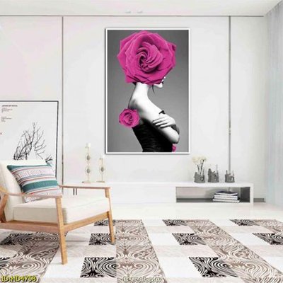 File in lụa Tranh cô gái cài hoa hồng nghệ thuật HD4758 (phong cảnh) Tranh cô gái cài hoa hồng nghệ thuật HD4758