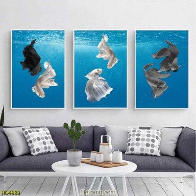 Download file gốc Tranh song ngư dưới đại dương HD4989 (in lụa) cao cấp