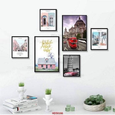 File gốc File tranh treo bộ 6 tấm bắc âu HD50166 (in lụa) tranh mã đáo