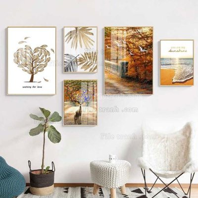 File gốc File tranh bộ 5 tấm hiện đại HD51002 (in lụa) tranh phong thủy