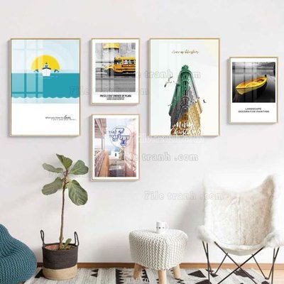 File ảnh File tranh bộ 5 tấm hiện đại HD51016 (gốc) in decal dán tường