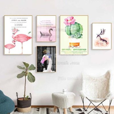 File gốc File tranh bộ 5 tấm hiện đại HD51033 (PNG) không nền chất lượng