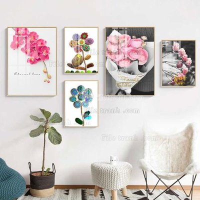File tranh File tranh bộ 5 tấm hiện đại HD51039 (bản gốc) trang trí văn phòng