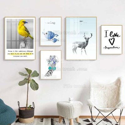 File ảnh File tranh bộ 5 tấm hiện đại HD51043 (gốc) in PP, decal