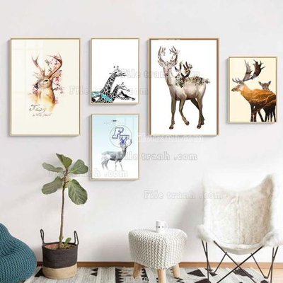 Tải file File tranh bộ 5 tấm hiện đại HD51044 (PSD) cho in tranh kính