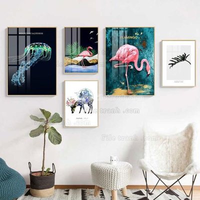 File in ấn File tranh bộ 5 tấm hiện đại HD51059 (bản gốc) sắc nét