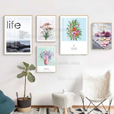 File gốc File tranh bộ 5 tấm hiện đại HD51080 (in lụa) họa tiết 3D