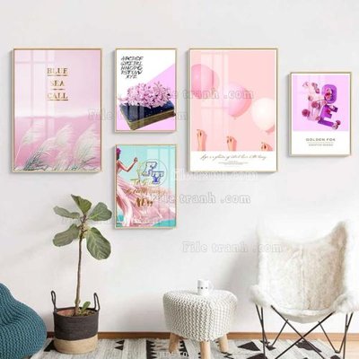 File tranh File tranh bộ 5 tấm hiện đại HD51083 (ảnh gốc) in trần 3D