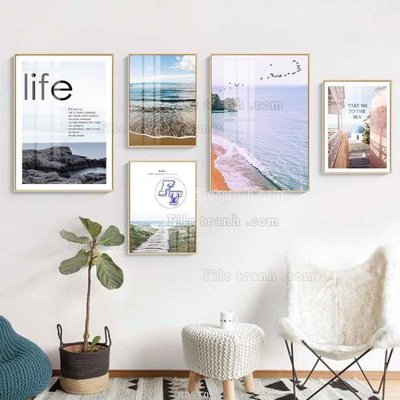 File tranh File tranh bộ 5 tấm hiện đại HD51088 (bản gốc) in lụa 5D