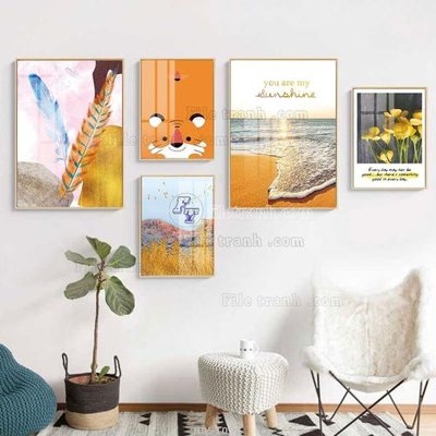 Tải file File tranh bộ 5 tấm hiện đại HD51094 (PSD) cho in tranh kính