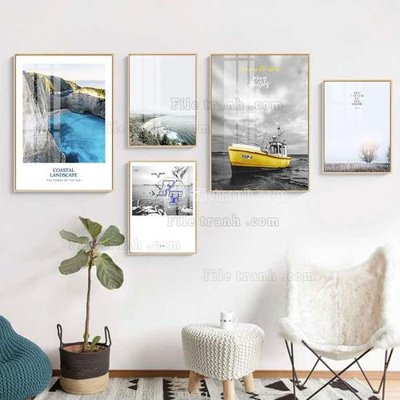 File PSD File tranh bộ 5 tấm hiện đại HD51107 (bản gốc) đã tách nền