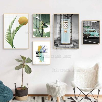 File gốc File tranh bộ 5 tấm hiện đại HD51119 (PNG) không nền chất lượng