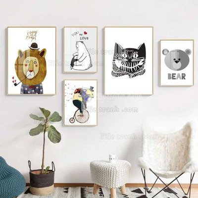 File gốc File tranh bộ 5 tấm hiện đại HD51169 (in 3D) cho trang trí