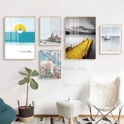 File in ấn File tranh bộ 5 tấm hiện đại HD51189 (bản gốc) cao cấp