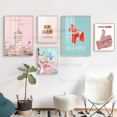 Download file File tranh bộ 5 tấm hiện đại HD51195 (gốc) in mica cao cấp