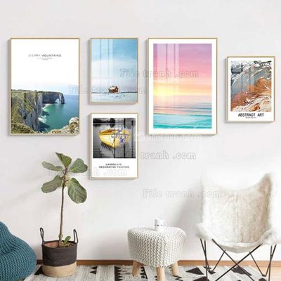 Tải file File tranh bộ 5 tấm hiện đại HD51196 (gốc) chủ đề hoa sen