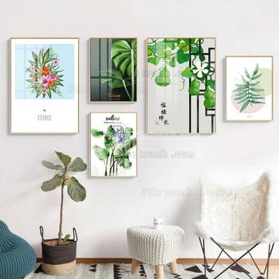 File in lụa File tranh bộ 5 tấm hiện đại HD51207 (tân cổ điển) File tranh bộ 5 tấm hiện đại HD51207