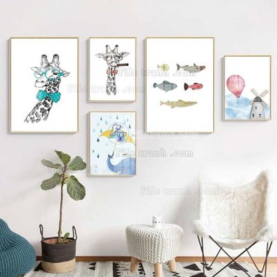 File in trần File tranh bộ 5 tấm hiện đại HD51214 (bản gốc) mây trời