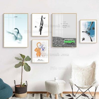 File gốc File tranh bộ 5 tấm hiện đại HD51223 (phong cách) cổ điển