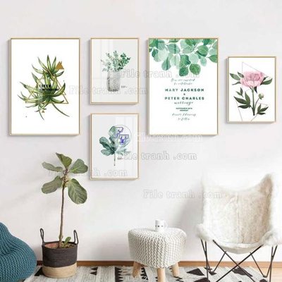 File gốc in mica File tranh bộ 5 tấm hiện đại HD51235 chất lượng