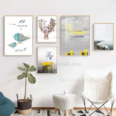 File in trần File tranh bộ 5 tấm hiện đại HD51245 (bản gốc) hoa văn