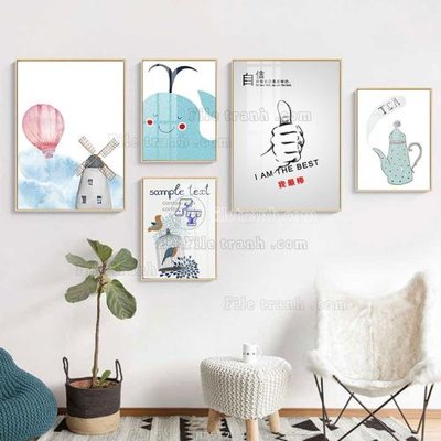 File gốc File tranh bộ 5 tấm hiện đại HD51249 (in tráng gương) nghệ thuật