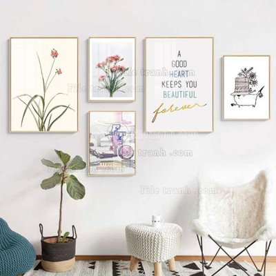 Tải file File tranh bộ 5 tấm hiện đại HD51253 (gốc) làm file thiết kế