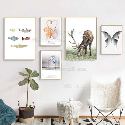 File in trần File tranh bộ 5 tấm hiện đại HD51255 (file gốc) hoa văn 3D