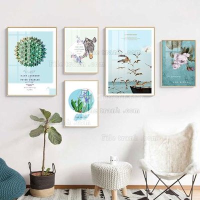 File gốc in tráng gương File tranh bộ 5 tấm hiện đại HD51256 chi tiết