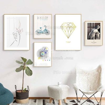 File tranh gốc PSD File tranh bộ 5 tấm hiện đại HD51285 còn nguyên layer